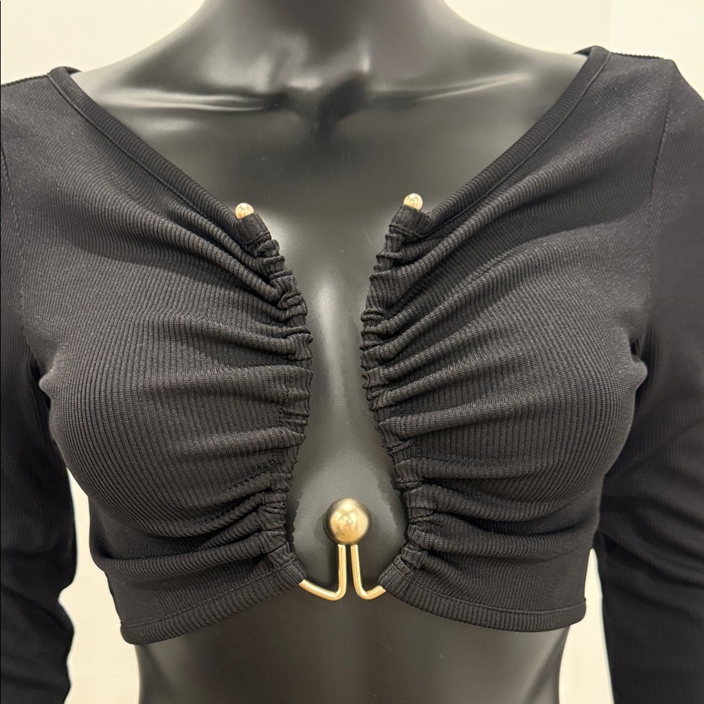 Christopher Esber Hardware Cut-Out Crop Top Black Long Sleeve Size UK 8/ S NEW - Picture 3 of 12